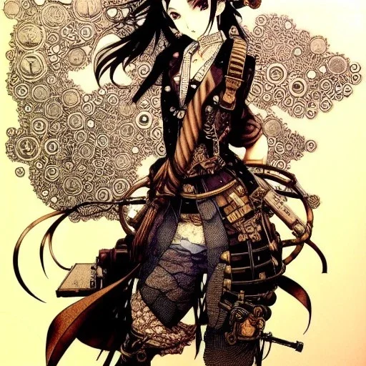 beautiful steampunk girl, hyper detailed, hyperdetailed, intricately detailed, illustration by <Katsushika Hokusai> <Yoji Shinkawa>,