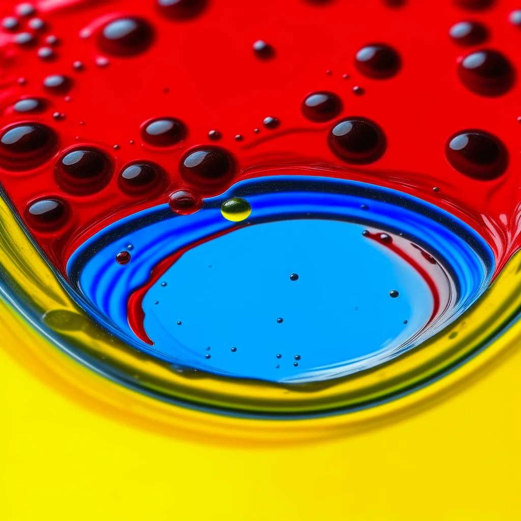 a circle from waterdrops, red blue and yellow