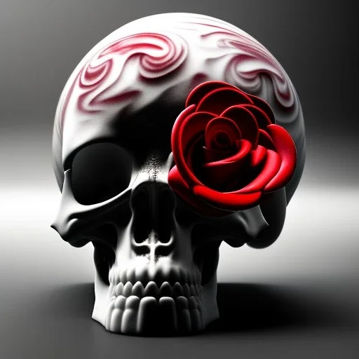 Crack Skull and red rose, marble texture, dark, shallow depth of field, macro lens, unreal engine 5, hyper detailed,8k, HDR, hyperphotorealistic, bone, set in fire, trending by artstation