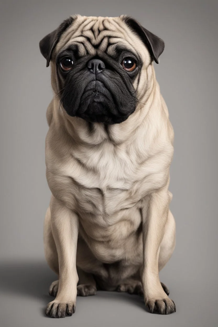 a serious looking old pug dog, super realistic ,8k quality