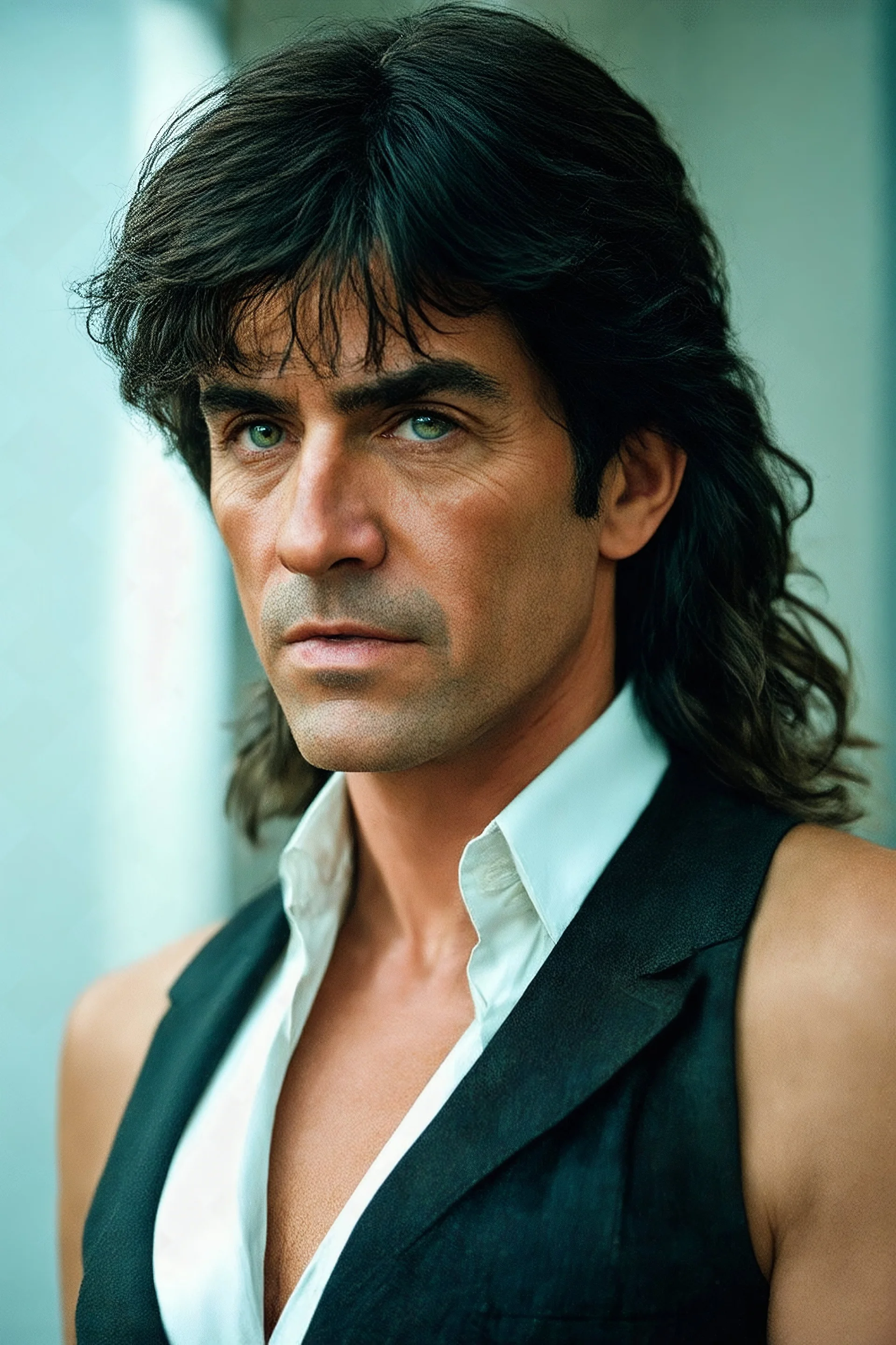 John Rambo, 14-year-old American actress, photorealistic 4K, cinematic lighting, heart-shaped face, porcelain fair skin with warm undertones, high cheekbones, soft peach blush, large almond hazel eyes flecked with green and amber, long curled lashes, soft arched brows, straight narrow nose with rounded tip, full lips with defined cupid’s bow, long, bleach-blonde hair with bangs mid-back length, voluminous waves, deep side part, slender hourglass frame