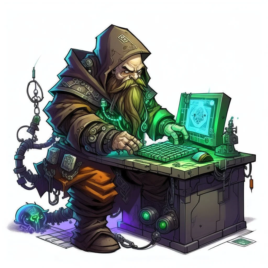 Necromancer Cyber Punk Dwarf, hacking a computer that controls time