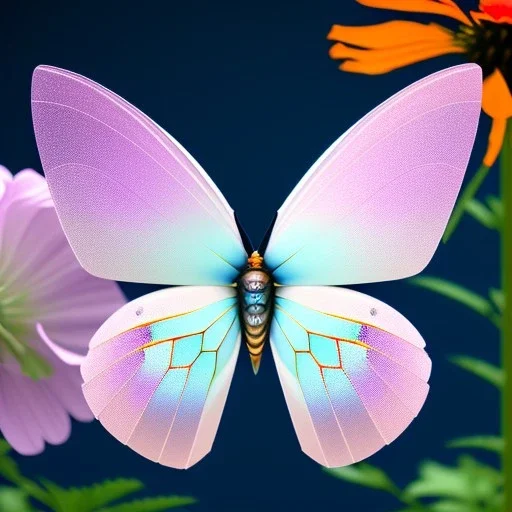 beautiful transparent butterfly, flowers in cosmos, smooth, extremely sharp detail, finely tuned detail, ultra high definition, 8k, unreal engine 5, ultra sharp focus, accurate hands