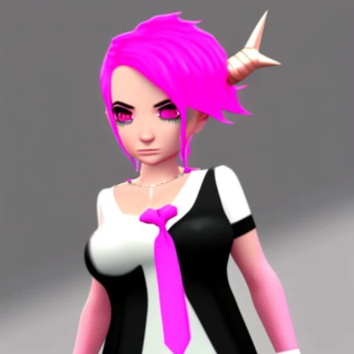 ROBLOX woman character pink hair with horns with white t-shirt and black tie