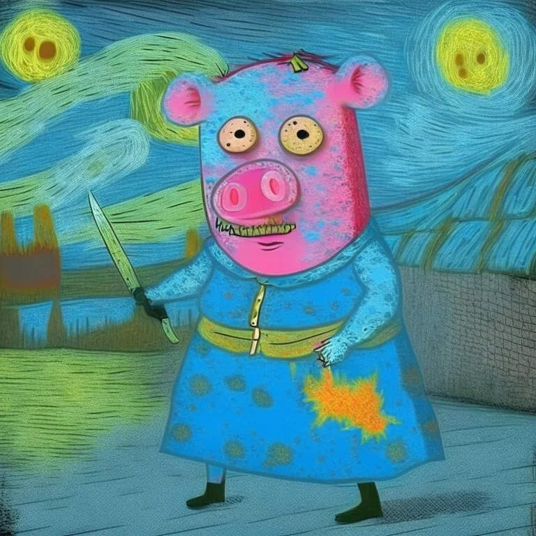 peppa pig as serial killer van gogh style