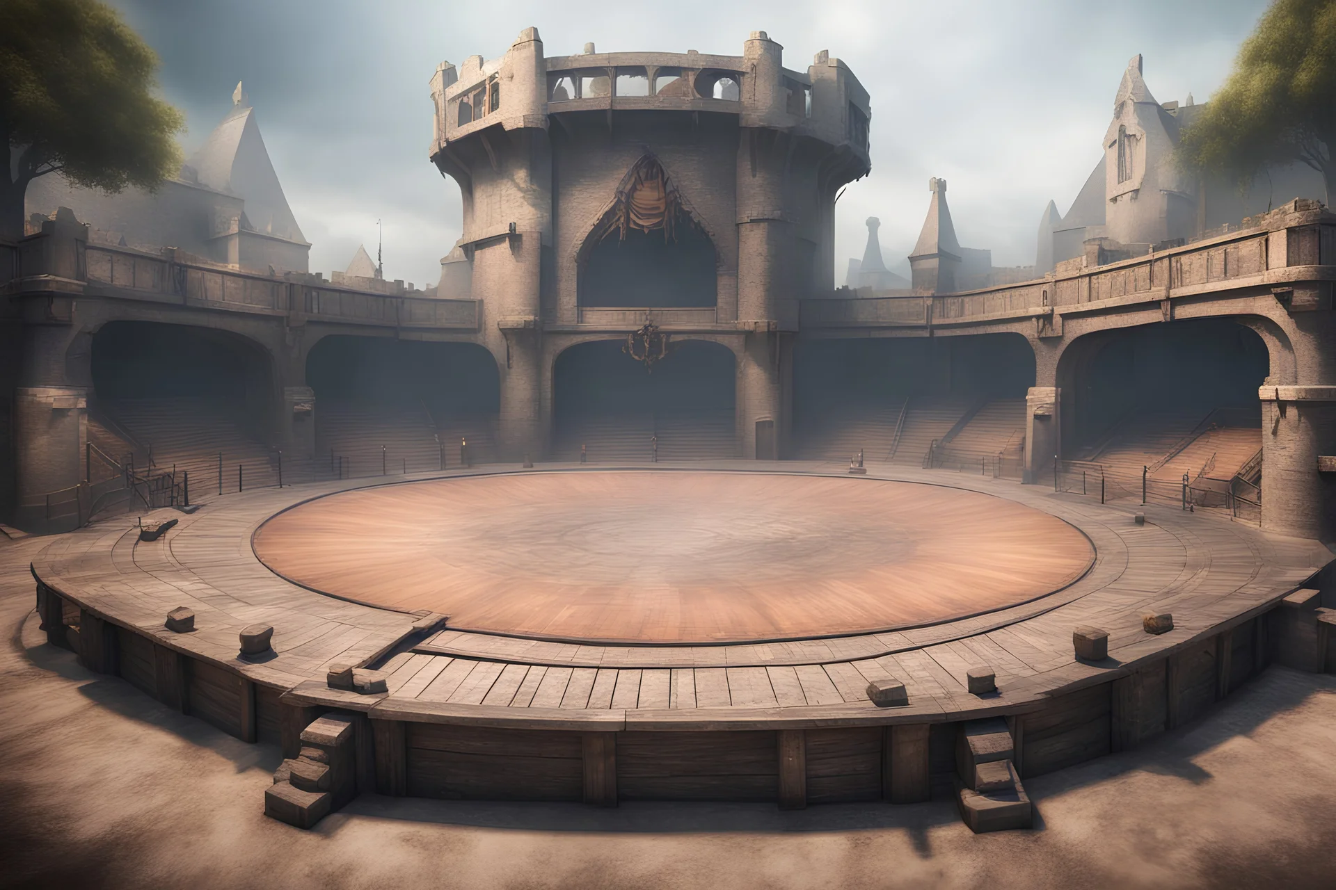 fantasy medieval fighting arena, close frontal view