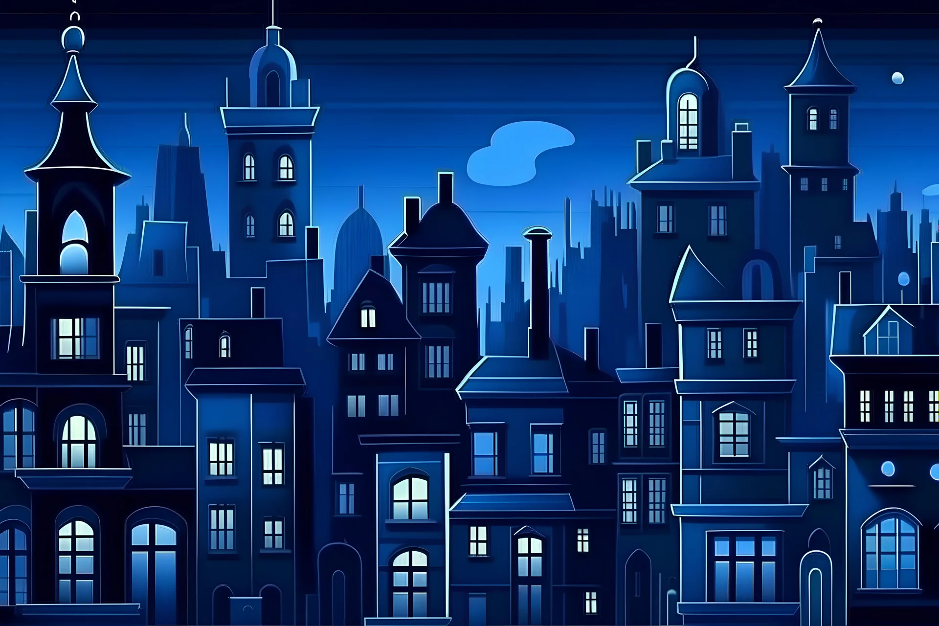 city scape old dark blue colored cartoon