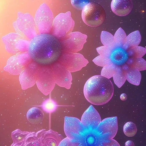  glitter and cristal flower pink and blue in a galactic ambiance, delicate colors in the foreground, full of details, smooth, light effect，vaporwave colorful, smooth, extremely sharp detail, finely tuned detail, ultra high definition, 8 k, unreal engine 5, ultra sharp focus