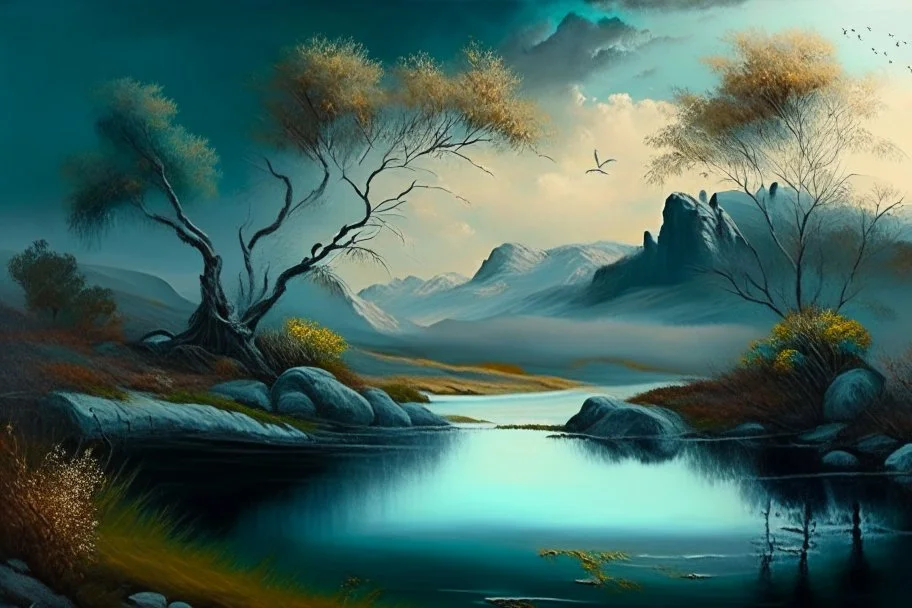 Nature landscape painting in style of stephanie moon