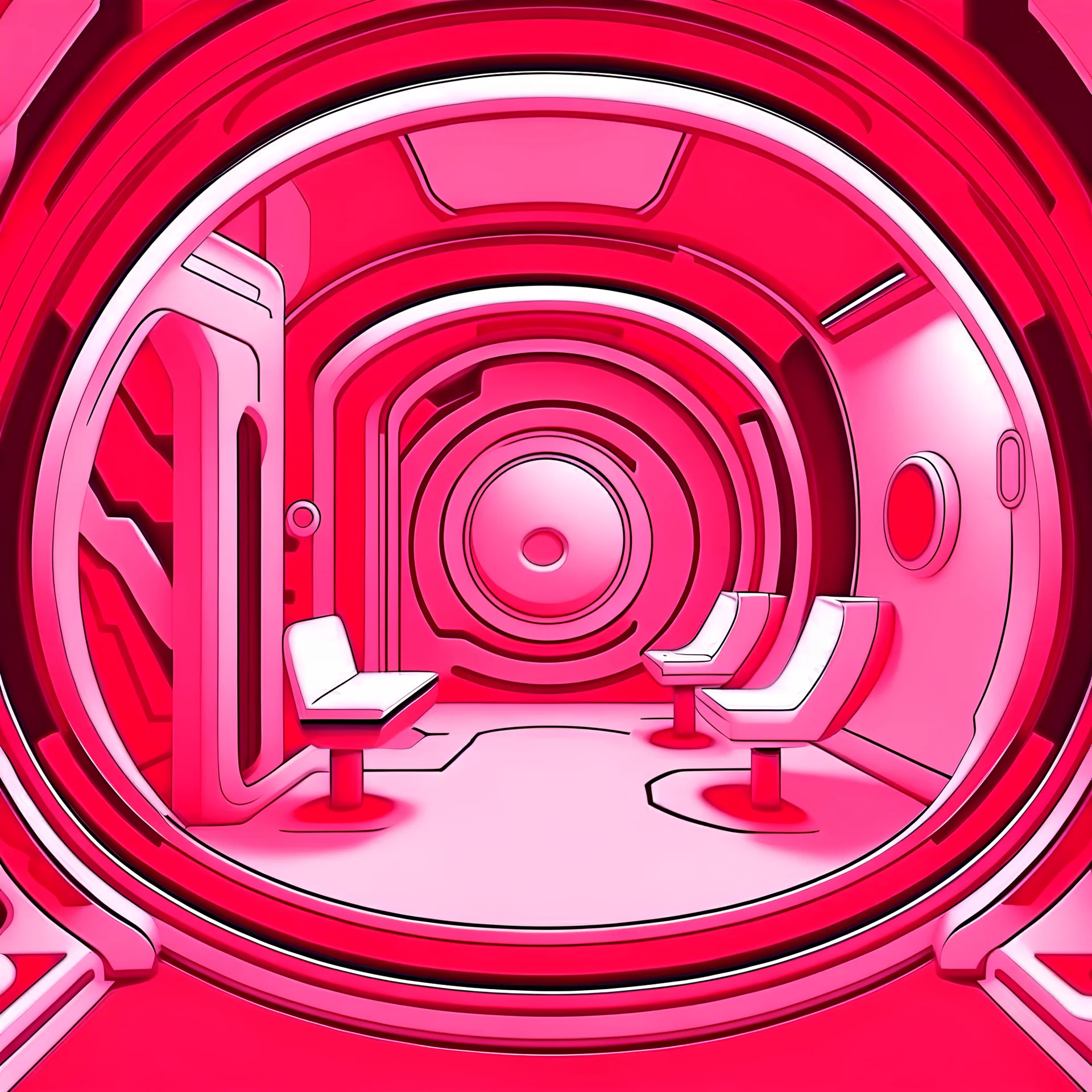 Cartoon futuristic red, pink and white space base interior