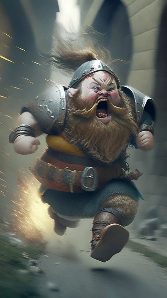 dwarf running into battle