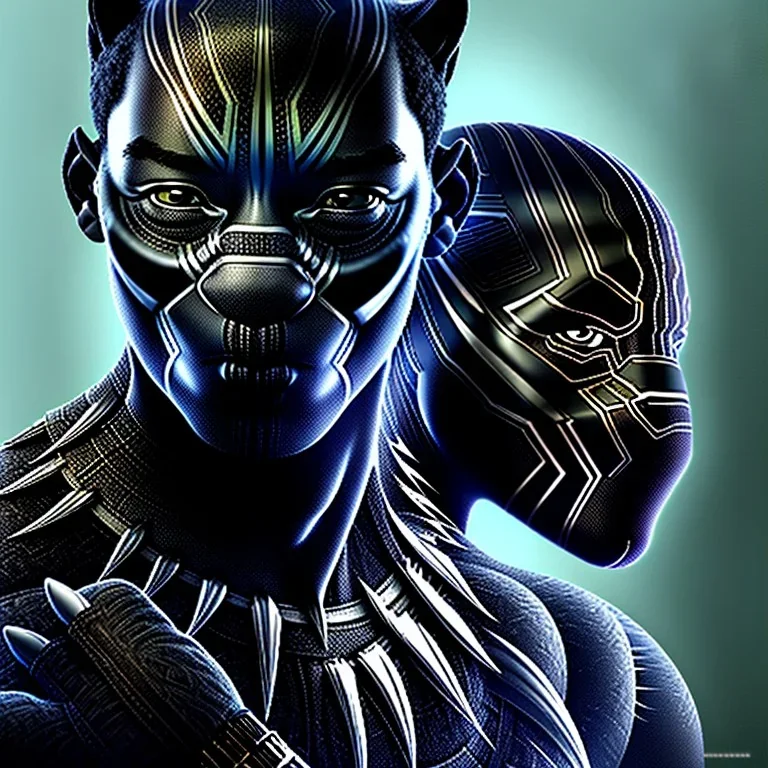 portrait, will smith in black panther suit, no mask, intense stare, dark forest, dynamic lighting, 8k, ultra detailed