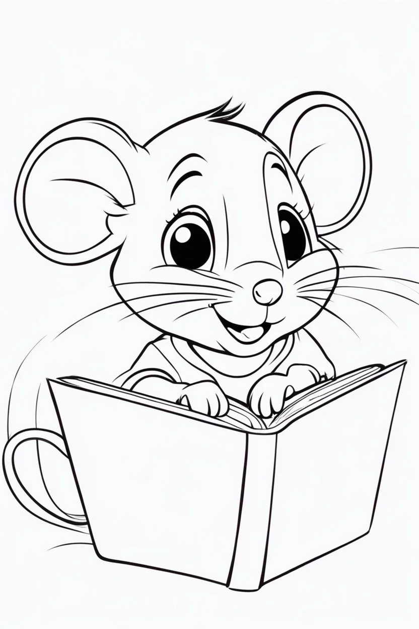 blank colouring book, white blank background, simple picture for toddlers, little mouse, disney and pixar style