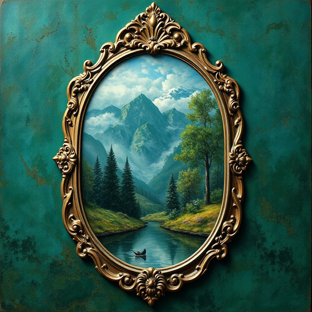 real image create a chrysocolla mirror Bosch painting style image