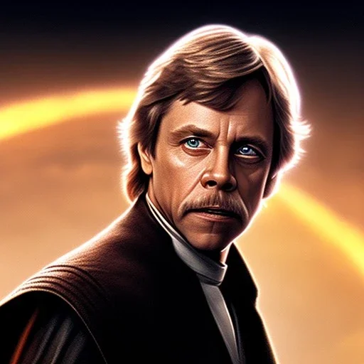 digital art portrait of (Mark Hamill as Luke Skywalker) ((dressed in plain jedi tunic)), surrounded by 100 planets, ultra-detailed, ultra quality illustration, eerie atmosphere, 8k, cinematic lighting