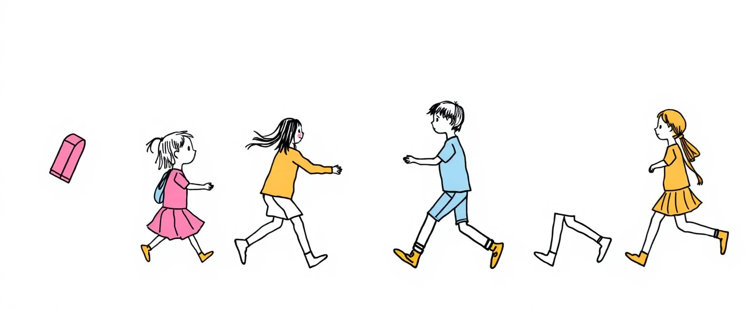 hand drawn of children playing follow the leder