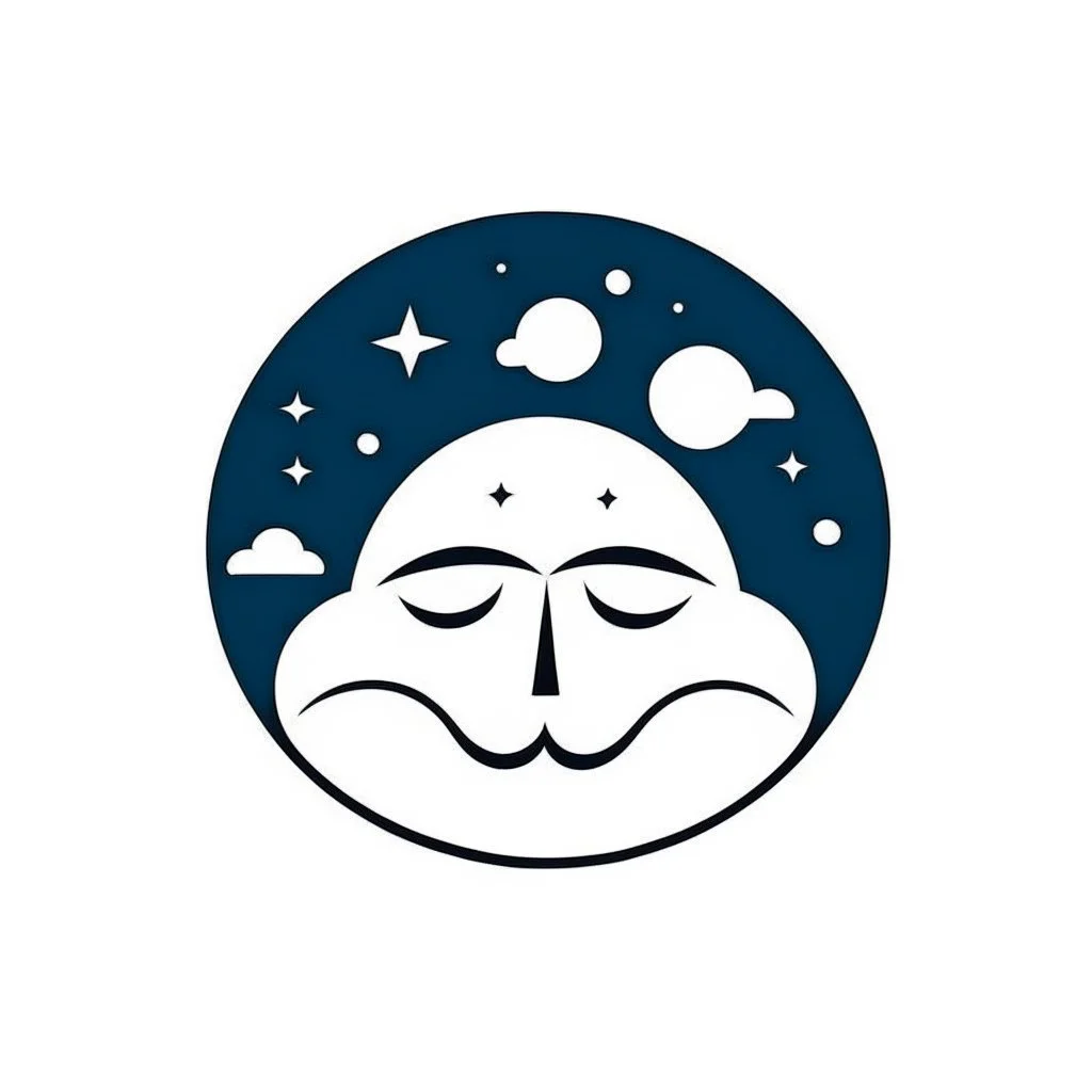 Logo, vector, clean, circle logo with clouds a face and stars