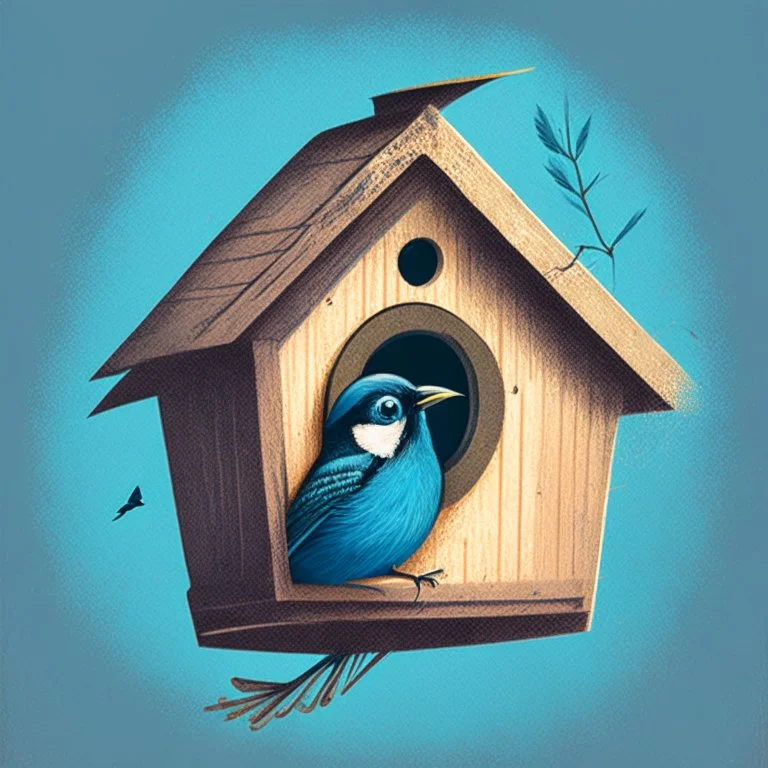 Illustration of a bird inside a birdhouse