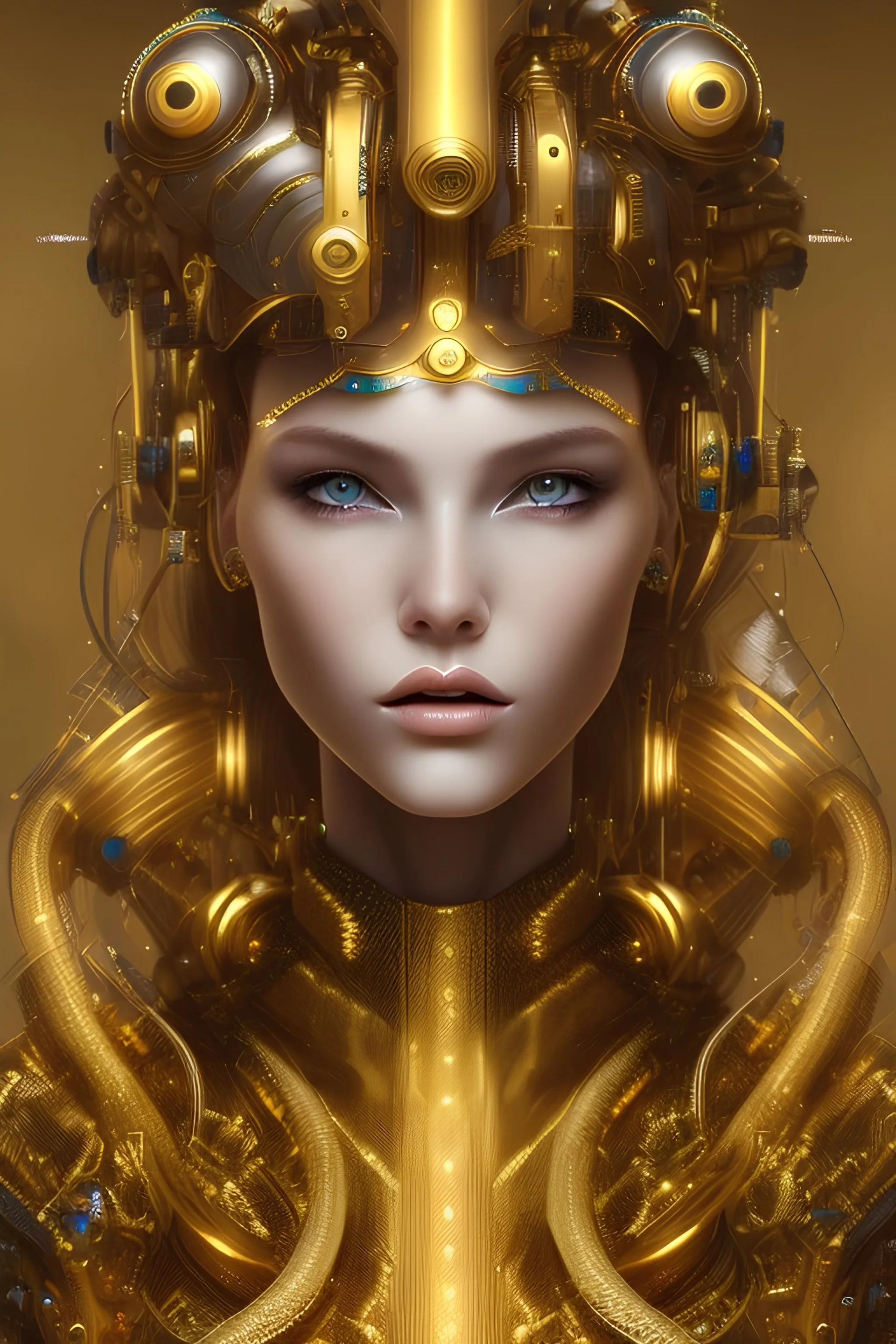 cyborg, Golden hair, sexy, perfect, real, dream ,snake goddess