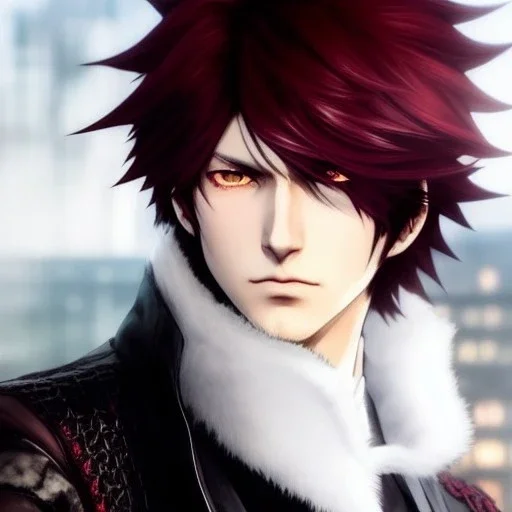 Detailed anime boy, crimson red hair, long classic taper hairstyle, dante dmc5 hairstyle, wolf ears protruding out, white trench coat, intricate details, full body portrait, keep head in frame, slight smile, black Japanese motif, concept art, highly detailed, digital painting, concept art, sharp focus, illustration, art by Yoji Shinkawa, WLOP and greg rutkowski and alphonse mucha and artgerm and yanjun Chen and Junji ito and Makoto Shinkai, HDR, octane render, highly detailed