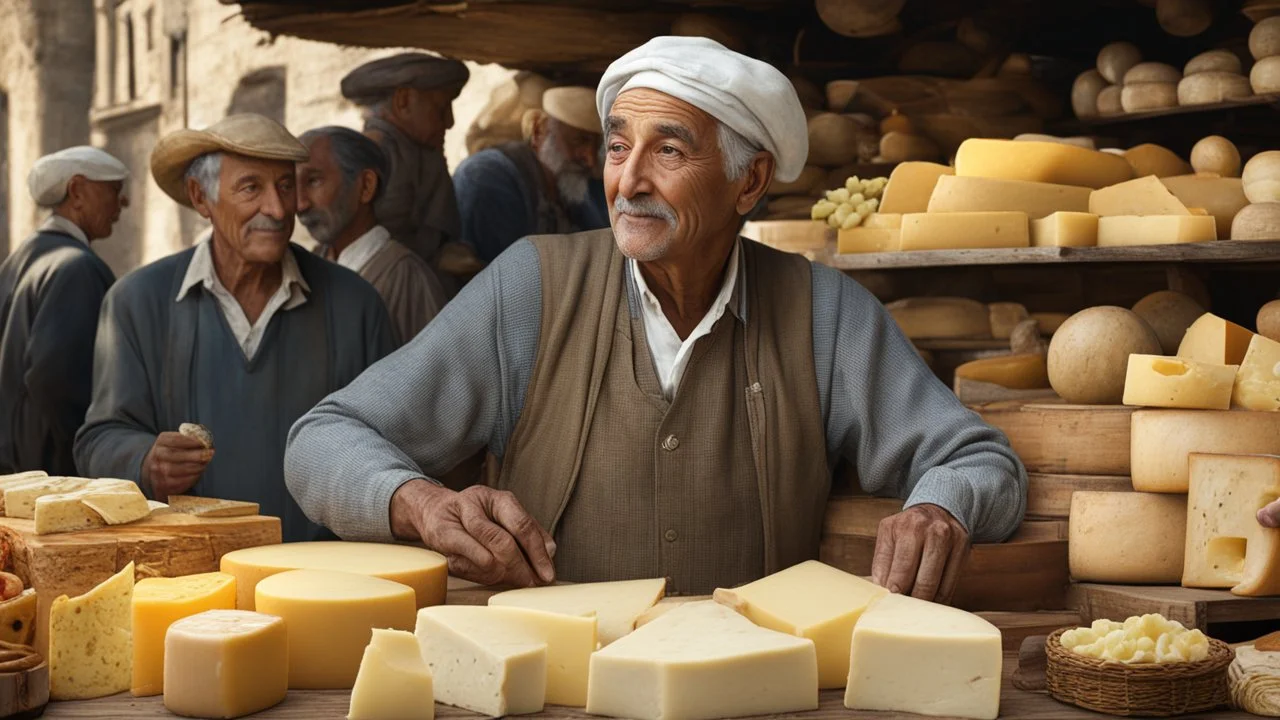 elderly male market trader selling many different types of cheese, showing his head and upper body, perfect eyes, perfect anatomy, exquisite composition, beautiful detailed intricate detailed octane render, 8k artistic photography, photorealistic, soft natural volumetric cinematic perfect light, chiaroscuro, award-winning photograph, masterpiece, raphael, caravaggio, bouguereau