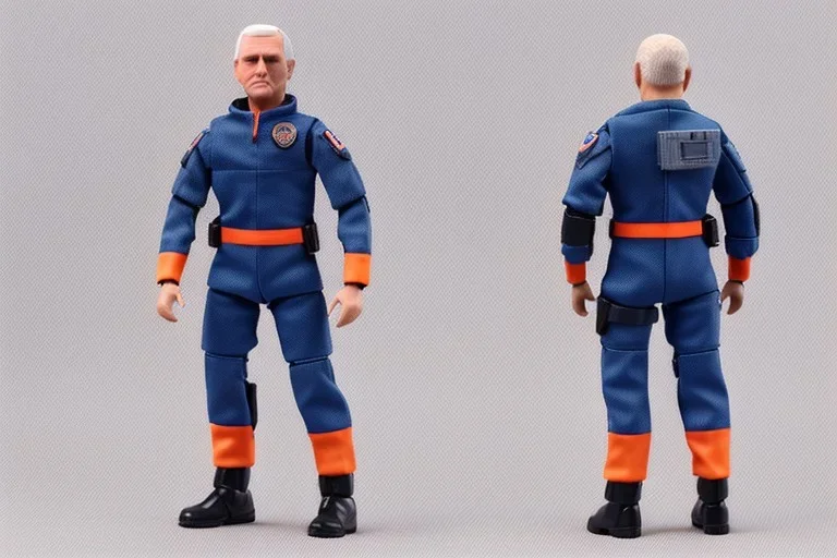 Mike Pence g.i. joe toy figure With a Lasergun space force Blue fabric uniform, fluorescent orange, black Moonboots