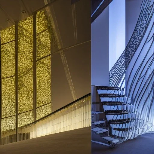 10 Grenelle, biomorphic structure , stunning staircase which serves as the centerpiece of the scheme,bioluminescence, centrepiece,France, interior design, Les Echos, Le Parisien, LVMH, media division, minimalist, hotel environment, parametric sculpture, Paris, refined details, glowing lights backround , masterpiece of Ora Ito