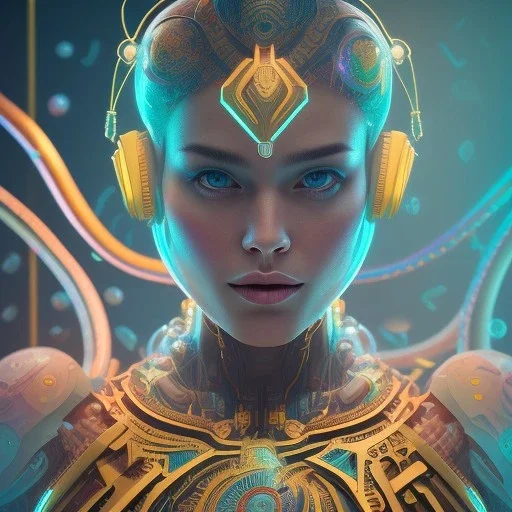 upper body of yoga artist, maze background , levitated lab equipment, 4k, Highly Detailed, Masterpiece, perfect eyes, Digital Illustration, Cinematic Lighting, Realistic, Sharp Focus, Centered, Beautifully Lit, Bioluminescent by Stanley Artgerm Lau