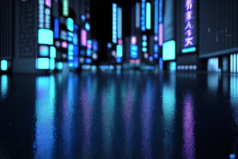 Cinematic, Tokyo, Night, Melancholic, blue neon lights, rain, high definition, 3D, Blender, focal point