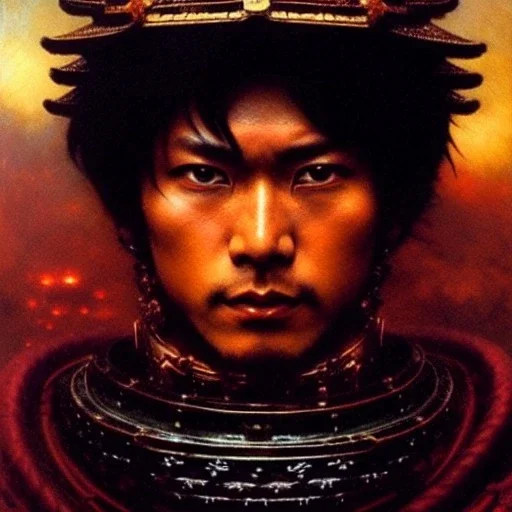 portrait of 'akira(1988)',ancient japanese armor, painting by gaston bussiere, greg rutkowski, yoji shinkawa, yoshitaka amano, tsutomu nihei, donato giancola, tim hildebrandt, evan lee,oil on canvas, cinematic composition, extreme detail,fit full head inside picture,16k