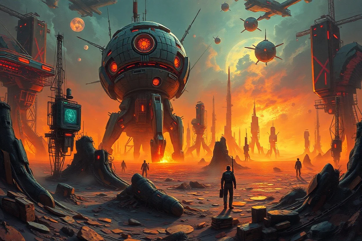 Beautiful masterful painting of a futuristic cyber wasteland technological horror