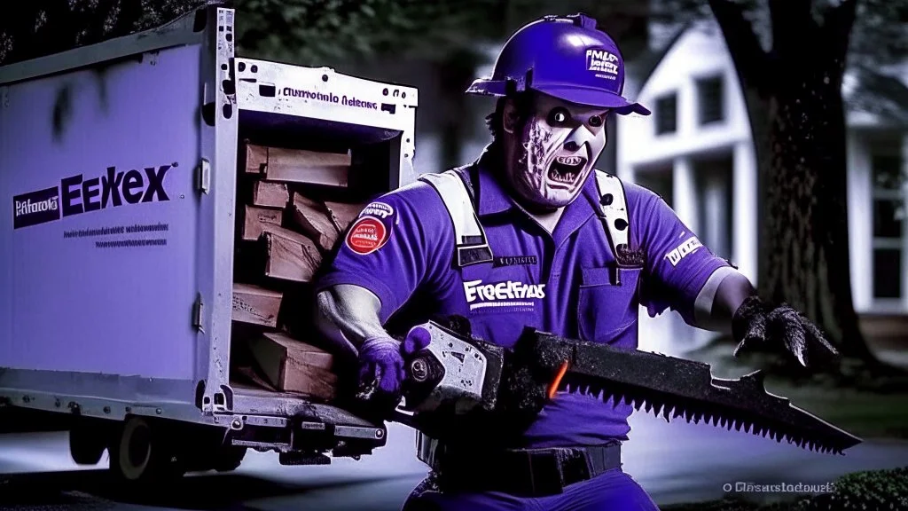 fedex driver with chainsaw horror movie