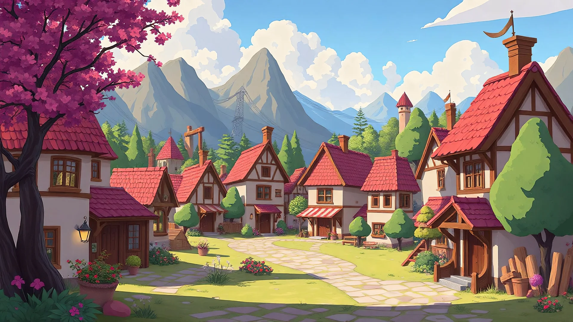 create a cartoon style village background