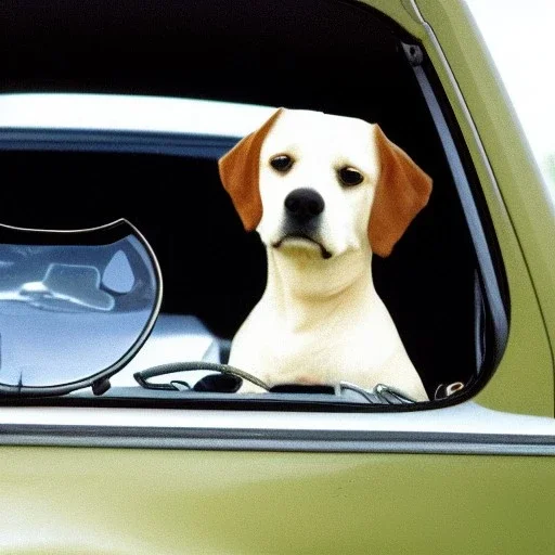 Portrait of a dog in car, 64K --v 3