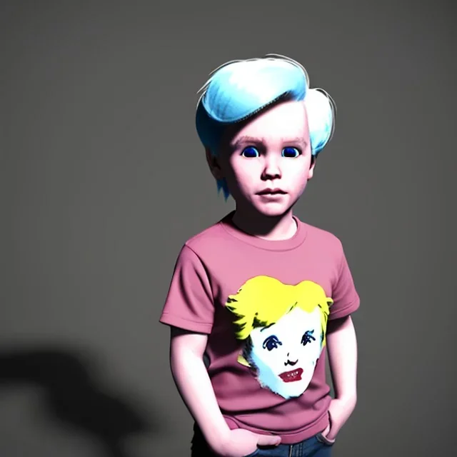 Andy warhol toddler, full body, dynamic background, dramatic lighting, hyper realistic