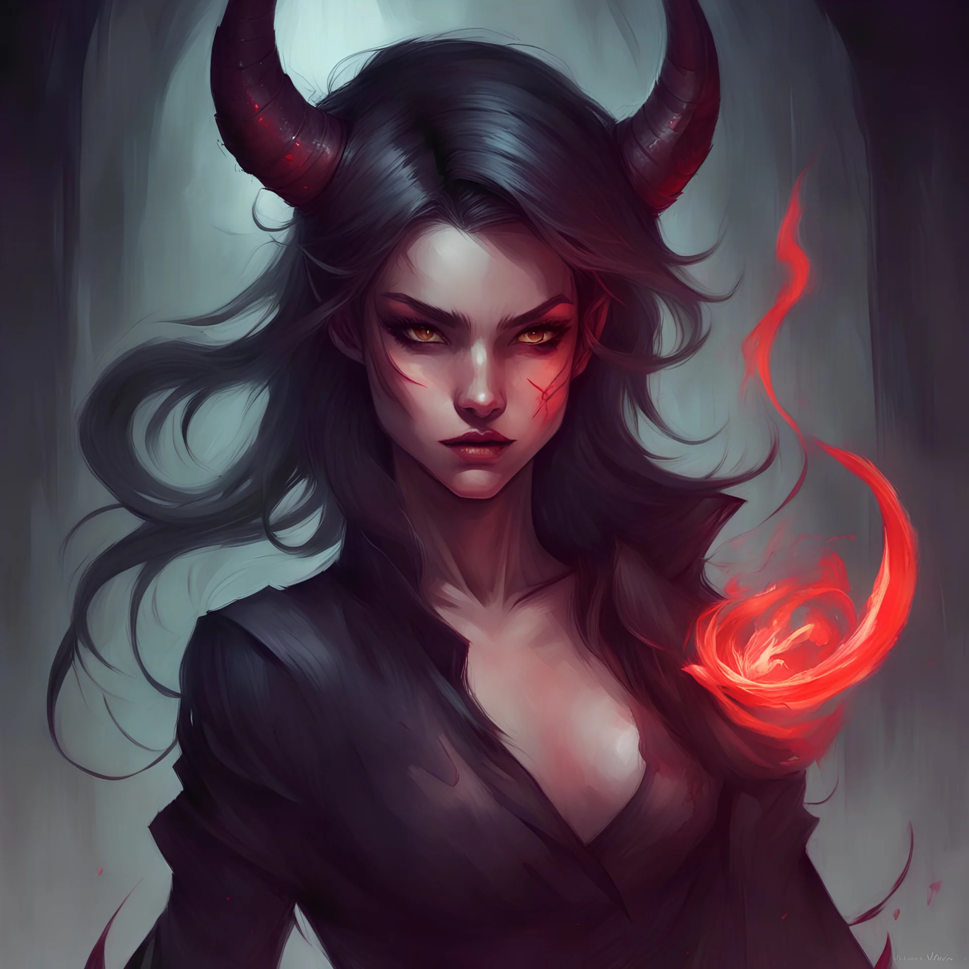 slicing demon girl in Charlie Bowater art style