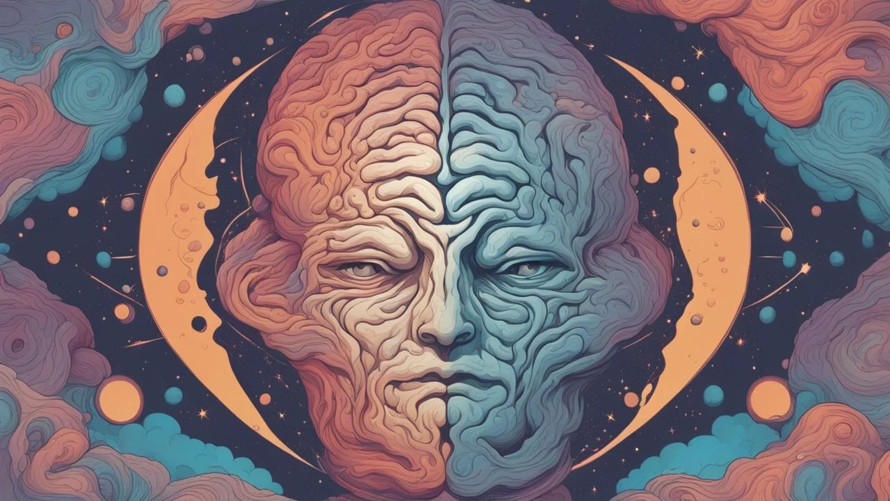 "Design a vibrant comic-styled artwork that captures the essence of a mighty brain, depicted as a tangible galactic entity. The brain itself should be intricately shaded to highlight its convoluted crevices, delicately lit by distant stars. The backdrop is to be an amalgamation of colourful swirling galaxies,