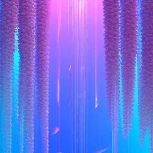 a magical crystal vertical light, pink and blue wisteria , pink vertical, blue lake,sharp, background vertical blue gradient vertical, elegant, highly detailed, artstation, concept art, smooth, sharp focus, illustration, 8k, splash art, wallpaper, key visual