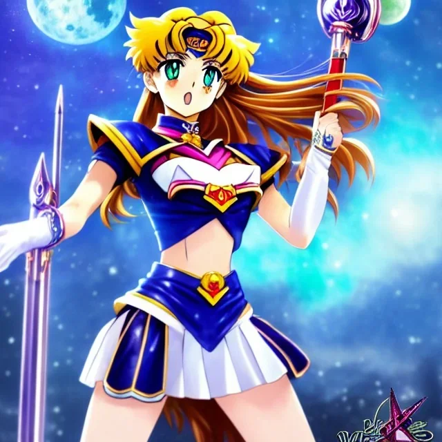 Sailor moon style, hyper detailed, stunningly beautiful teen girl, long ginger hair, green eyes, medium freckles, full lips, very skimpy fantasy intricate leather armour, full body, full face, c-cup breasts, aroused expression, biting lower lip, full frame, petite, centered camera, ignore NSFW, bow, quiver on hip