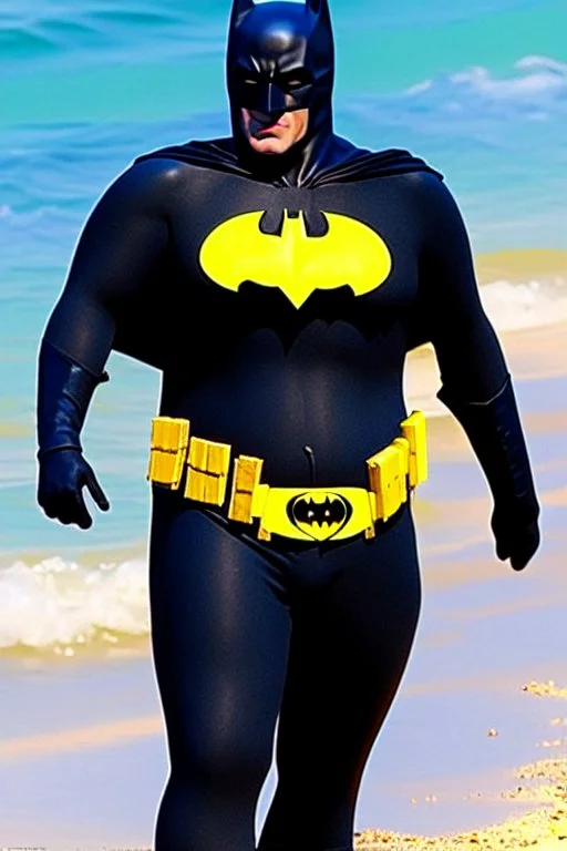 Batman on holiday in the algarve in his batman bikini and getting a bit fat