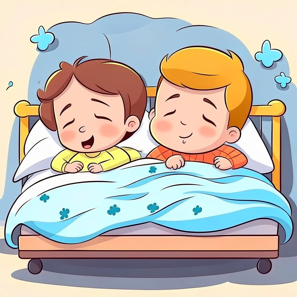 kids sleeping in their bed cartoon