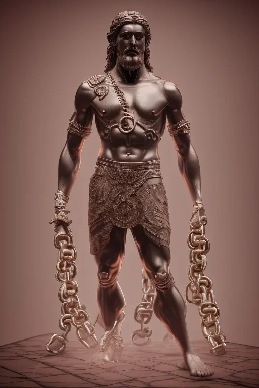 Full body Greek statue,man in chain ⛓️,Future classic style statue, 3d blander , color and neon light