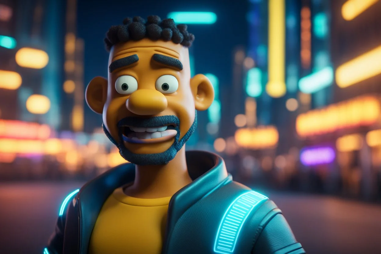 Will Smith a as Apu in homer simpson in the style of tron movies , bokeh like f/0.8, tilt-shift lens 8k, high detail, smooth render, down-light, unreal engine, prize winning