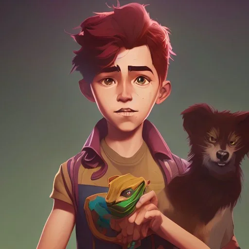 Portrait of a magical kid with his pet familiar by Nick Harris