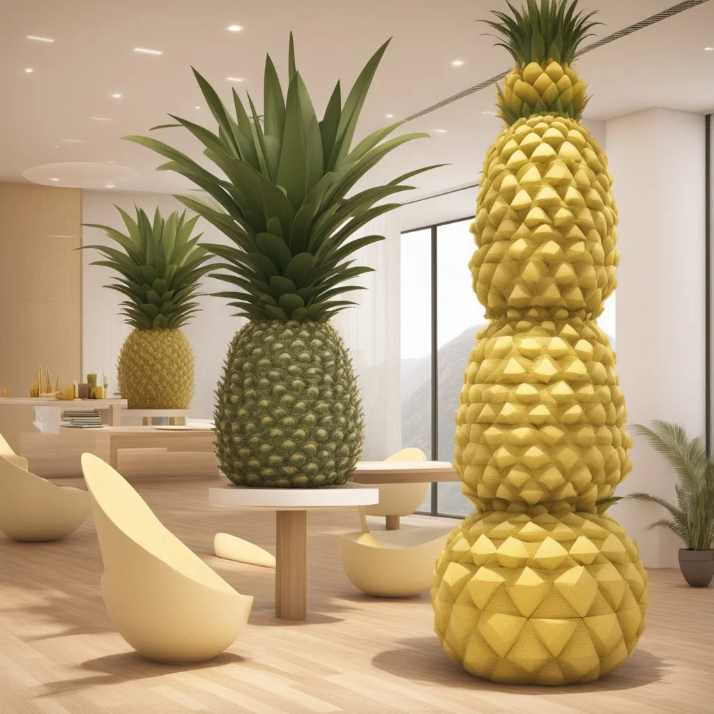 A tourist resort in the shape of a pineapple, interior design, section