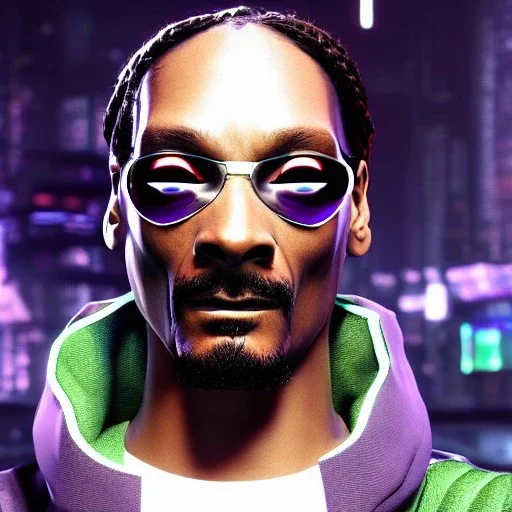 Snoop Dogg cyborg character very detailed cinematic cyberpunk unreal engine photo realistic