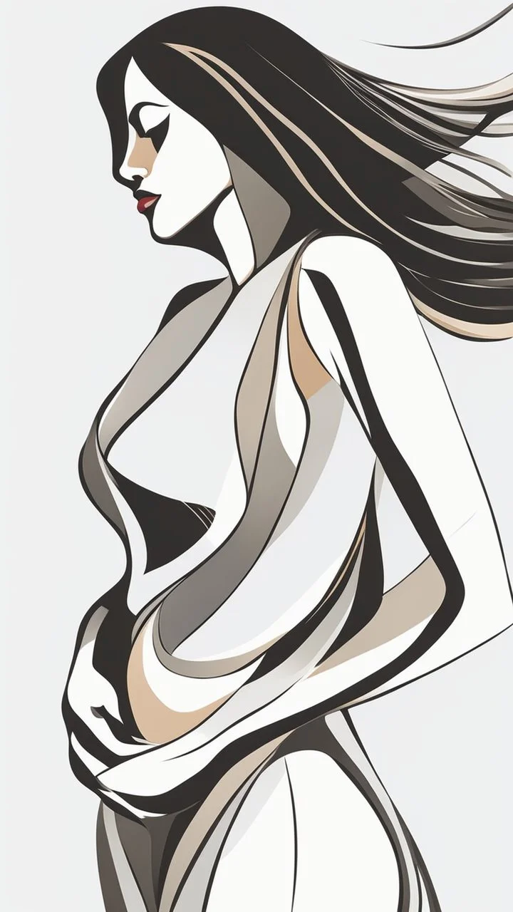 Esboço linear do corpo de uma mulher, with her arms cover her chest line fluid abstract, art style by Coco Vandi, retro minimal, trendy art, art style by Eckhart Tolle and Fabio Hurtado