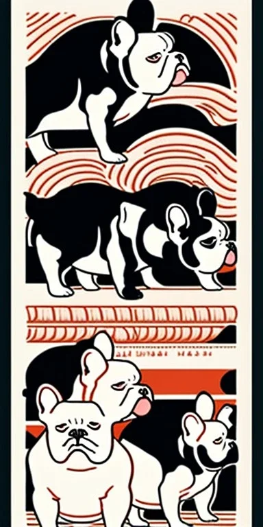  a group of french bulldogs that are on top of each other, a poster by Nōami, ukiyo-e, anime aesthetic, minimalist.