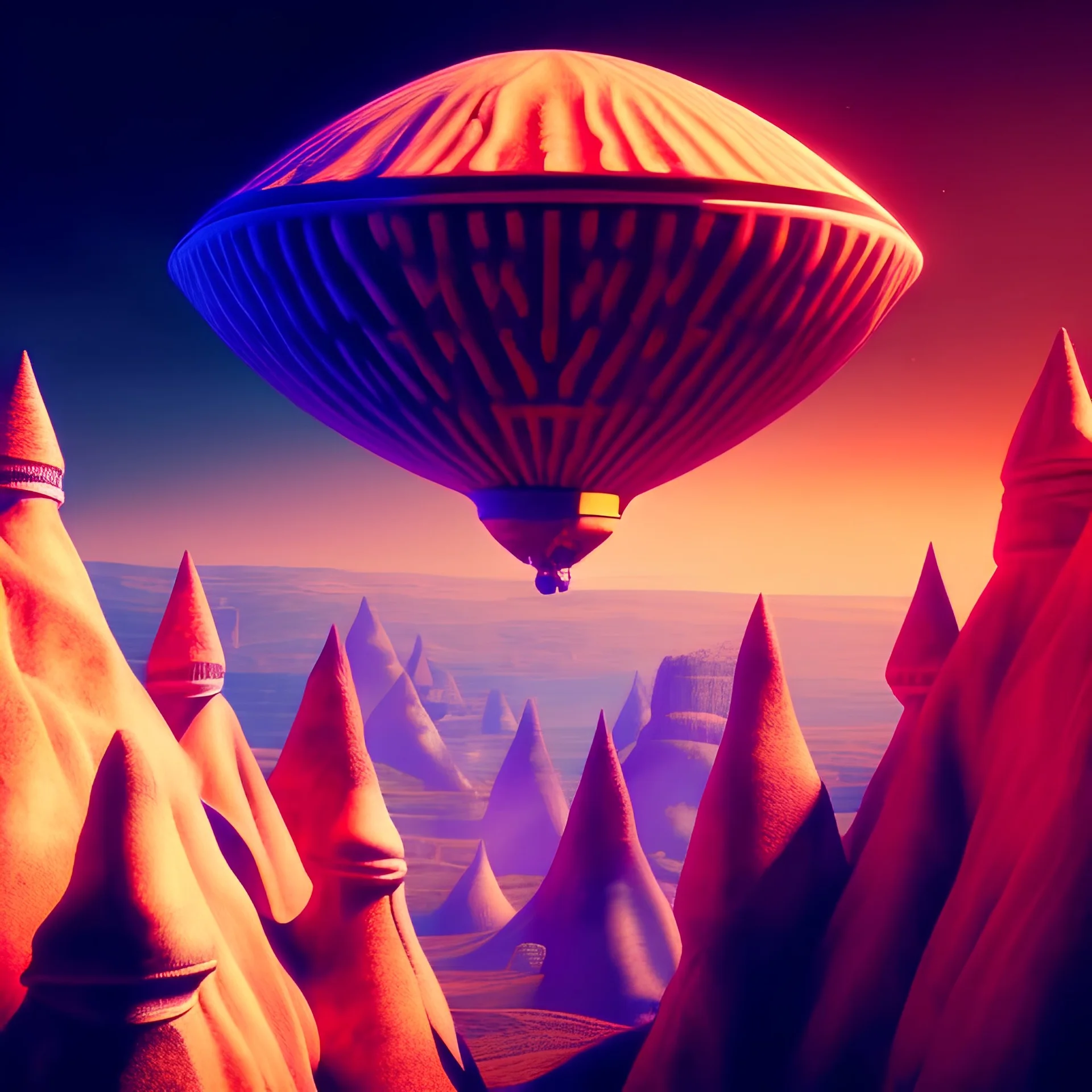 3d render, Rectangle Mothership, cappadocia, ridley scott style, high details, high contrast, long explosure, hyper realistic, color grading, bokeh, rectangle background, unreal engine 5, 8k