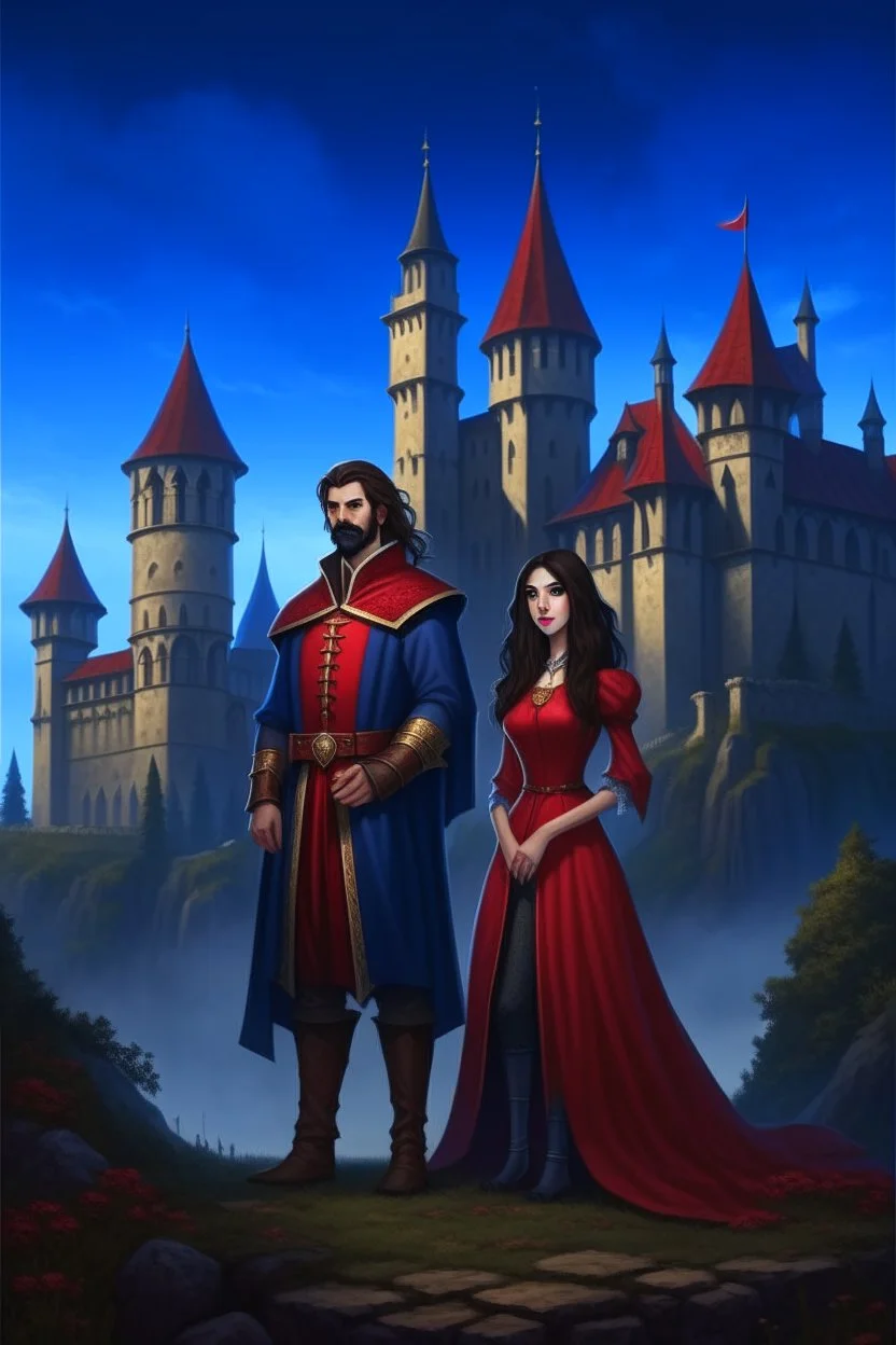 Strahd von Zarovich and Ireena Kolyana standing outside Castle Ravenloft